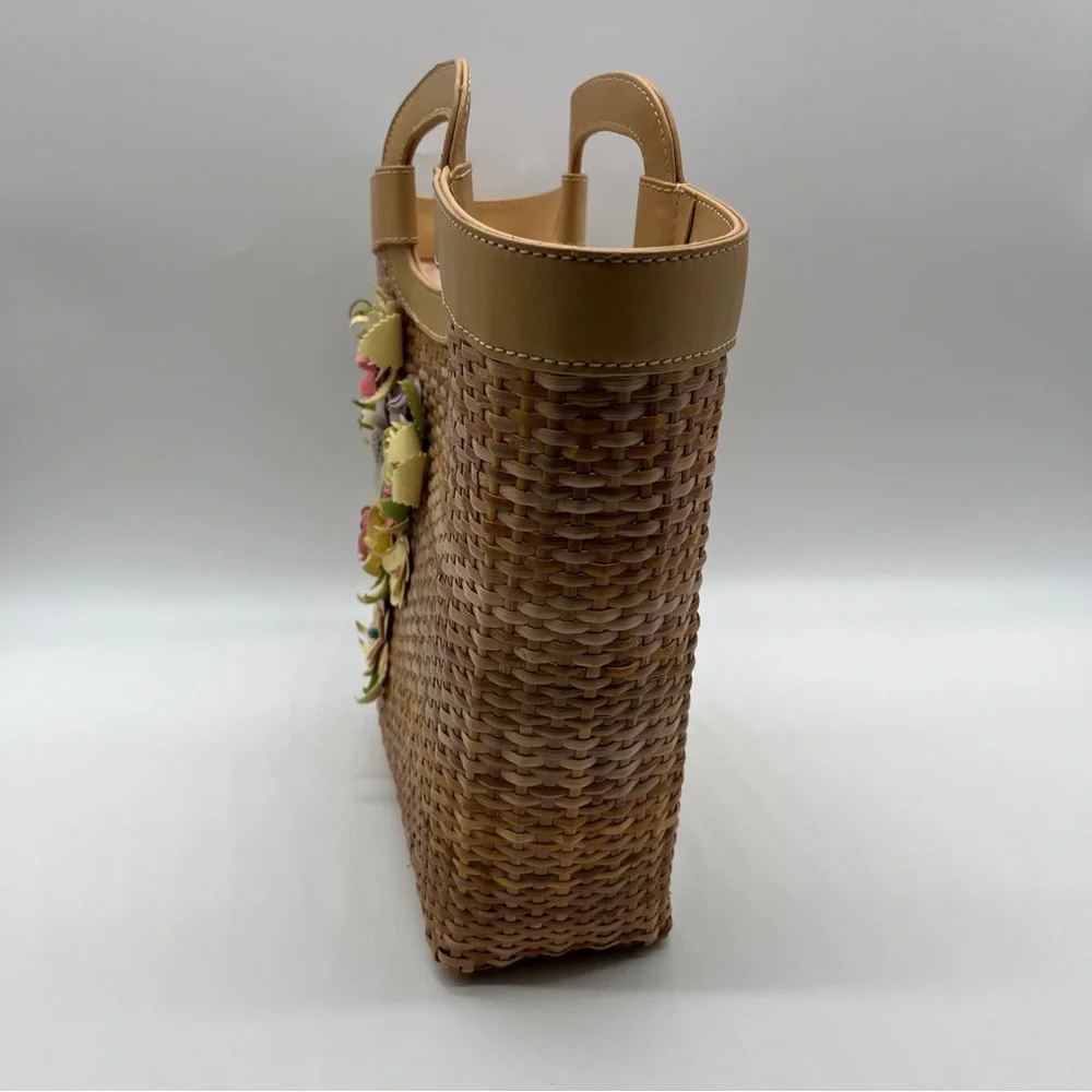 LOFT Woven Tote with Multicolor Floral Appliqués